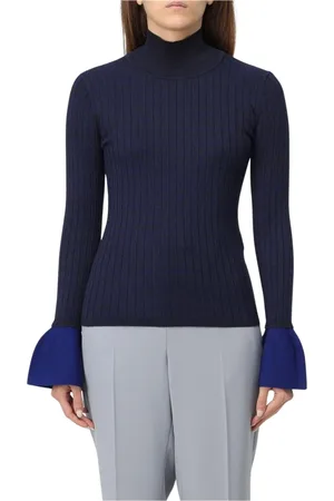 Emporio Armani Strik, Dame, Blå, M, Uld, Blå Bell Sleeves Strik Sweater