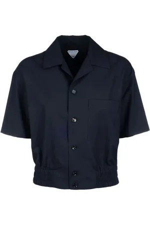 Bottega Veneta Bluser & Skjorter, Dame, Blå, S, Uld, Fin Uld Crop Skjorte