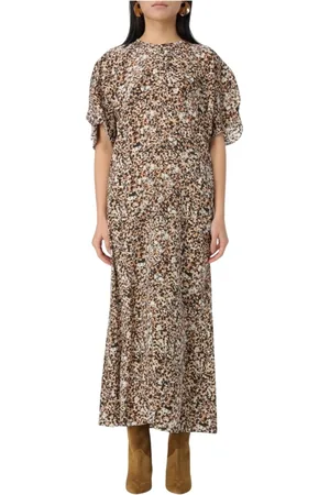 Isabel Marant Kjole, Dame, Flerfarvet, L, Tyl, Beige Silkekjole Maxi
