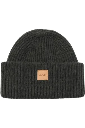 A.P.C. Tilbehør, Dame, Grøn, S, Uld, Grøn Ribstrikket hue