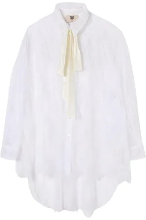 ANIYE BY Bluser & Skjorter, Dame, Hvid, 2XS, Sort Blondebluse Langærmet