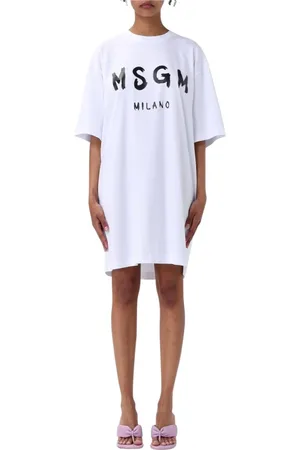 Msgm Kjole, Dame, Hvid, S, Bomuld, Logo T-shirt Kjole Kvinde Hvid