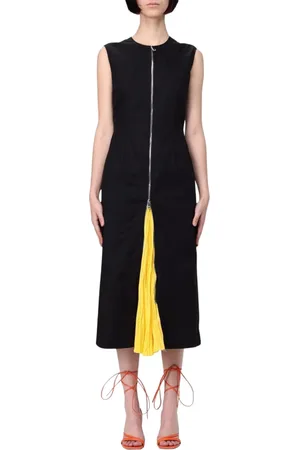 Msgm Kjole, Dame, Sort, S, Bomuld, Sort Plisseret Midi Kjole Elegant Stil