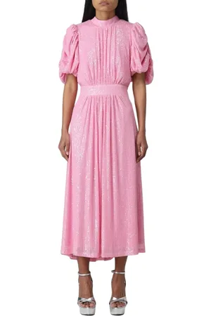 ROTATE Kjole, Dame, Lyserød, S, Sequin Midi Kjole Puff Ærmer
