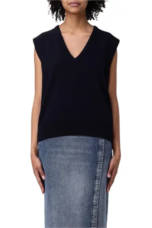 Maison Margiela Strik, Dame, Sort, XS, Brun Ærmeløs V-hals Sweater