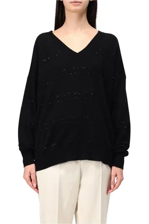LORENA ANTONIAZZI Strik, Dame, Sort, S, Uld, Glitter V-Neck Uld Sweater