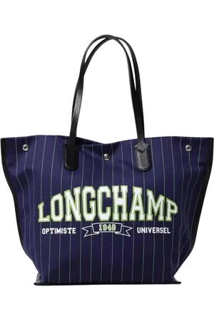 Longchamp Taske, Dame, Blå, ONE SIZE, Uld, Blå Logo Tote Taske til Kvinder