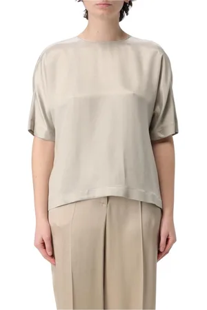 Giorgio Armani Bluser & Skjorter, Dame, Grå, 2XL, Silkebluse Kortærmet Afslappet Pasform