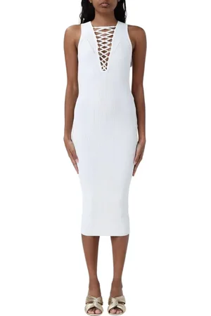 Elisabetta Franchi Kjole, Dame, Hvid, M, Sort Draperet Midi Kjole