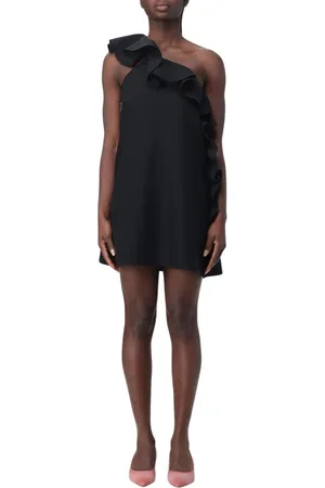 Msgm Kjole, Dame, Sort, XS, Uld, Elegant Sort One-Shoulder Mini Kjole