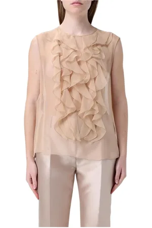 Alberta Ferretti Bluser & Skjorter, Dame, Lyserød, L, Chiffon, Lyserød Rynket Chiffon Bluse
