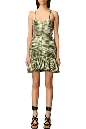 Serafini Kjole, Dame, Grøn, XS, Bomuld, Grøn Gingham Mini Kjole Ruffle Hem