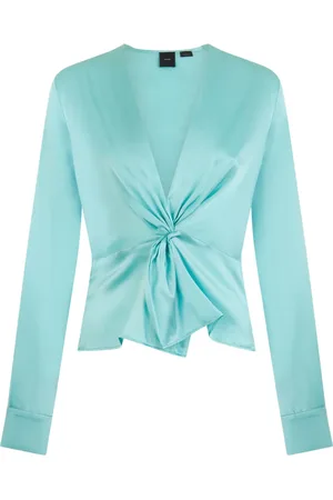 Pinko Bluser & Skjorter, Dame, Grøn, XL, Blå Langærmet Bluse med Frontknude