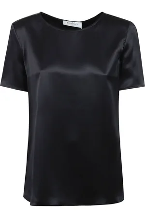 Max Mara Bluser & Skjorter, Dame, Blå, M, Silkebluse med korte ærmer og sideslidser
