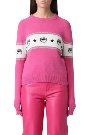 Chiara Ferragni Strik, Dame, Lyserød, L, Uld, Broderet Eye Sweater