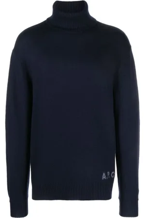 A.P.C. Strik, Herre, Blå, XS, Uld, Blå Walter Pullover: Stilfuldt turtleneck strik til mænd