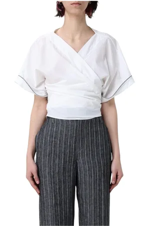 Brunello Cucinelli Bluser & Skjorter, Dame, , S, Rød Wrap Top Korte Ærmer