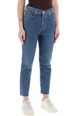 AGOLDE Jeans, Dame, Blå, W26, Bomuld, Riley High-Waisted Straight Cropped Jeans