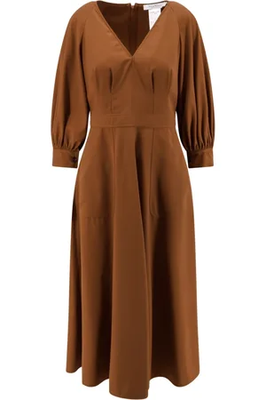 Max Mara Kjole, Dame, Brun, M, Bomuld, Brun Puffærme Kjole Italien