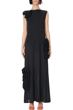 Msgm Kjole, Dame, Sort, XS, Elegant Ruffled Midi Kjole