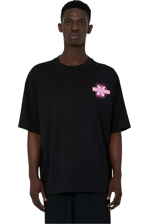 John Richmond Top, Herre, Sort, S, Bomuld, T-shirt med grafik på bagsiden og logo trykt på forsiden