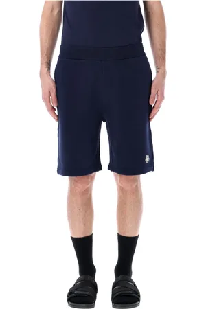 Moncler Shorts, Herre, Blå, L, Bomuld, Marineblå Bomuldsshorts med Logo Broderi