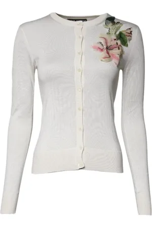 Dolce & Gabbana Strik, Dame, , 3XS, Blomstret Silkeblandet Cardigan Sweater