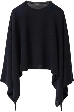 Fabiana Filippi Jakke, Dame, Blå, ONE SIZE, Cashmere, Kashmir Poncho med Glitrende Detaljer