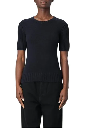 Khaite Strik, Dame, Blå, L, Cashmere, Blå Ribstrikket kortærmet top
