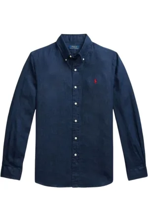 Ralph Lauren Skjorte, Herre, Blå, L, Uld, Custom FIT Linen Skjorte - Marine