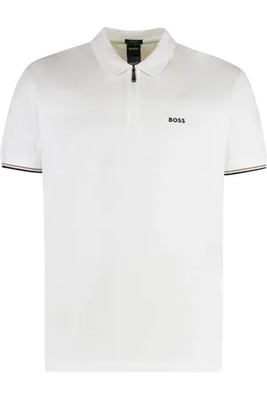 HUGO BOSS Top, Herre, Hvid, 2XL, Bomuld, Ribbed kant bomuld polo skjorte
