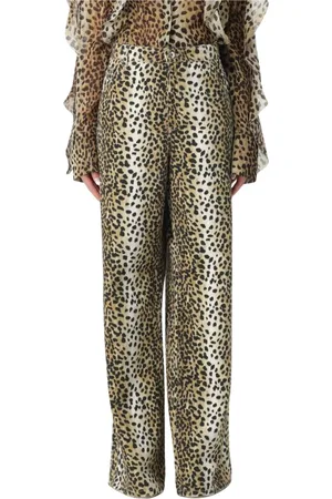 BLUMARINE Jeans, Dame, Sort, M, Uld, Leopard Print Silk Blouse with Ruffles