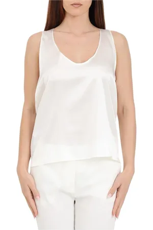 Pinko Top, Dame, Hvid, 2XS, Silkeblandet Ærmeløs Top