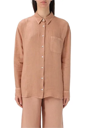 120% Lino Bluser & Skjorter, Dame, Lyserød, M, Linned, Linned Skjorte Afslappet Pasform