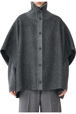 Fabiana Filippi Jakke, Dame, Sort, S, Uld, Høj Hals Uld Poncho Knaplukning