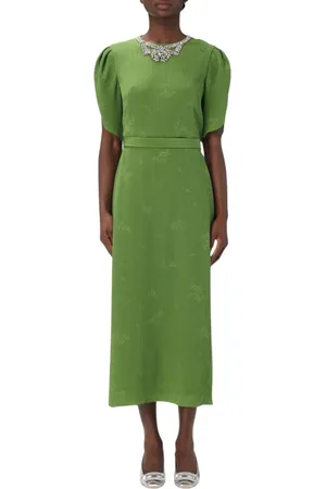 Erdem Kjole, Dame, Grøn, L, Elegant Blomstret Midi Kjole