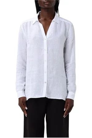 120% Lino Bluser & Skjorter, Dame, Hvid, M, Linned, Hvid Linned Skjorte Med Krave Afslappet Pasform