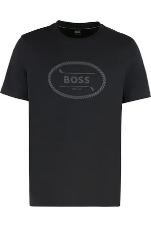 HUGO BOSS Top, Herre, Sort, L, Bomuld, Ribbet krave bomuld rundhals T-shirt