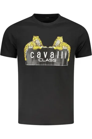 Roberto Cavalli Top, Herre, Sort, M, Bomuld, Sort Logo Crew Neck T-Shirt