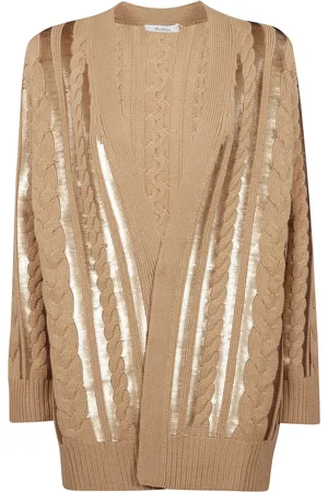 Max Mara Strik, Dame, Brun, L, Uld, Oversized Cardigan i uld og cashmere