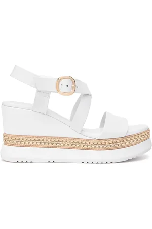 Nero Giardini Sko, Dame, Hvid, 38 EU, Læder, Hvide Kile Sandaler Elegant Spænde Lukning