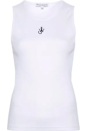 J.W.Anderson Top, Dame, Hvid, M, Bomuld, Broderet Anker Logo Ærmeløs Top