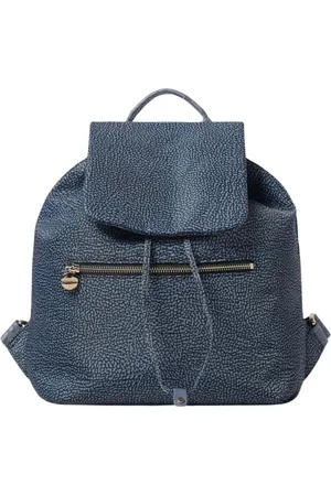 Borbonese Taske, Dame, Blå, ONE SIZE, Uld, Sort læderrygsæk, stilfuld og funktionel