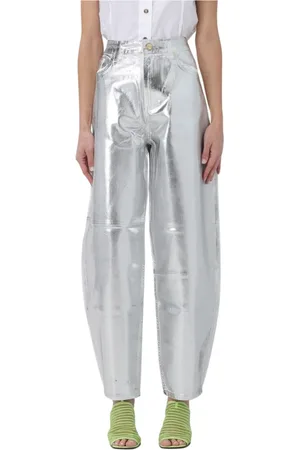 Ganni Bukser, Dame, Grå, W26, Uld, Sølv Wide Leg Jeans