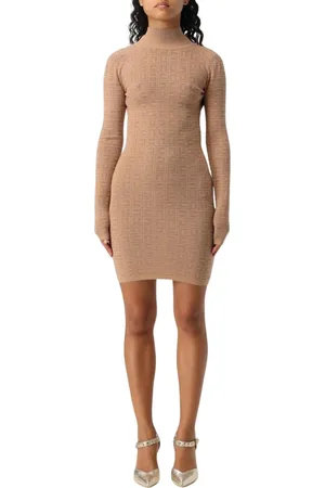 Elisabetta Franchi Kjole, Dame, Brun, L, Elegant Geometrisk Strik Mini Kjole