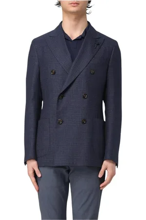 LARDINI Jakke, Herre, Blå, M, Uld, Blå Dobbeltbrystet Blazer Lommer