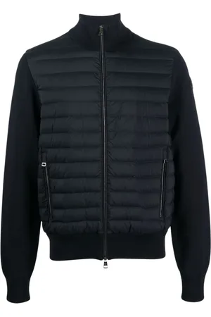 Moncler Jakke, Herre, Blå, XL, Bomuld, Vatteret jakke med kontrastærmer