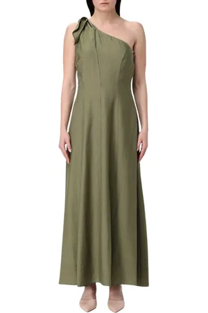 HANITA Kjole, Dame, Grøn, M, Uld, Elegant One Shoulder Maxi Kjole