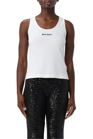 Palm Angels Top, Dame, Hvid, S, Bomuld, Hvid Ribbet Tank Top Klassisk Logo