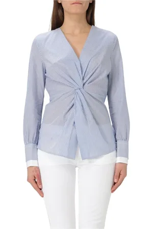 HUGO BOSS Bluser & Skjorter, Dame, Blå, 2XS, Bomuld, Blå Stribet Twist Front Bluse